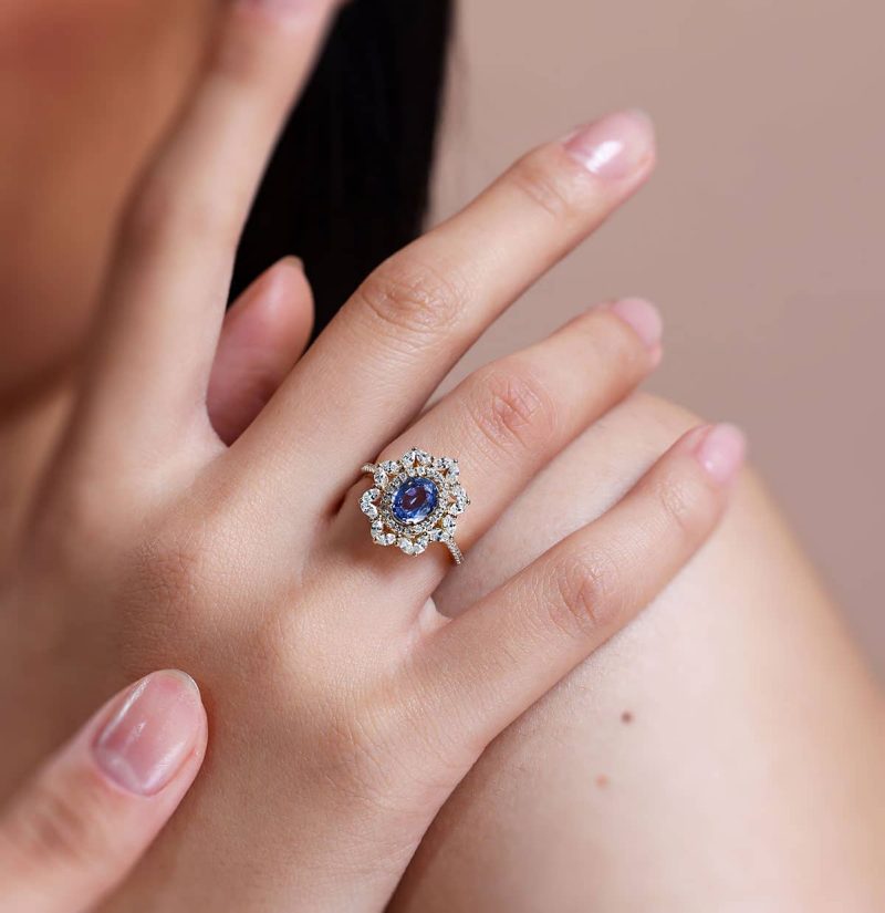 Ceylon Sapphire And Diamond Cluster 2.45ct Ring