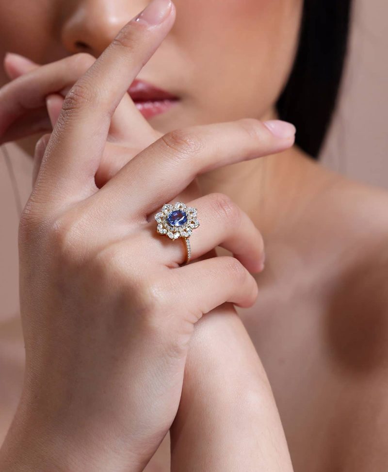 Ceylon Sapphire And Diamond Cluster 2.45ct Ring