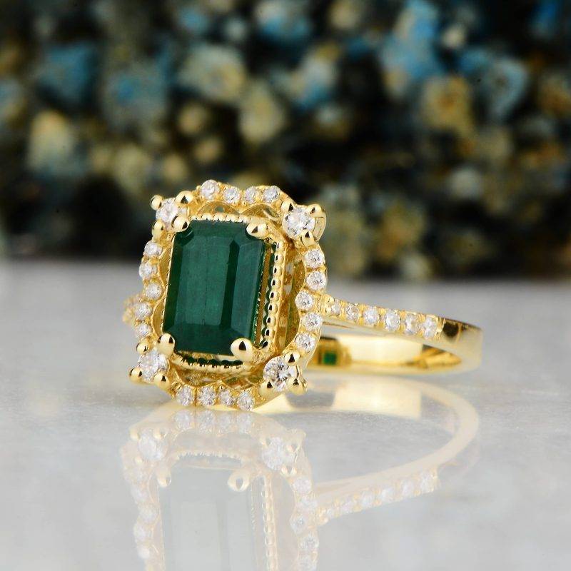 Emerald And Diamond Engagement 1.41ct Ring