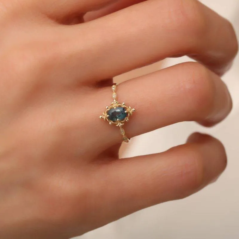 Teal Sapphire Engagement 0.72ct Ring