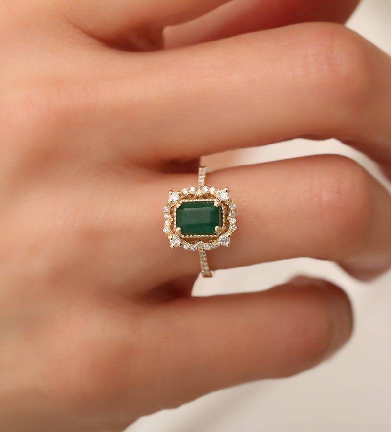 Emerald And Diamond Engagement 1.41ct Ring