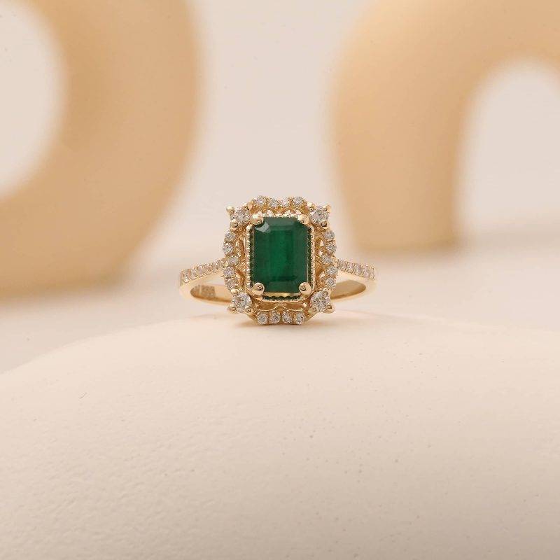 Emerald And Diamond Engagement 1.41ct Ring