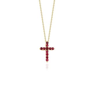 0.55ct Natural Ruby And Solid Gold Cross Necklace