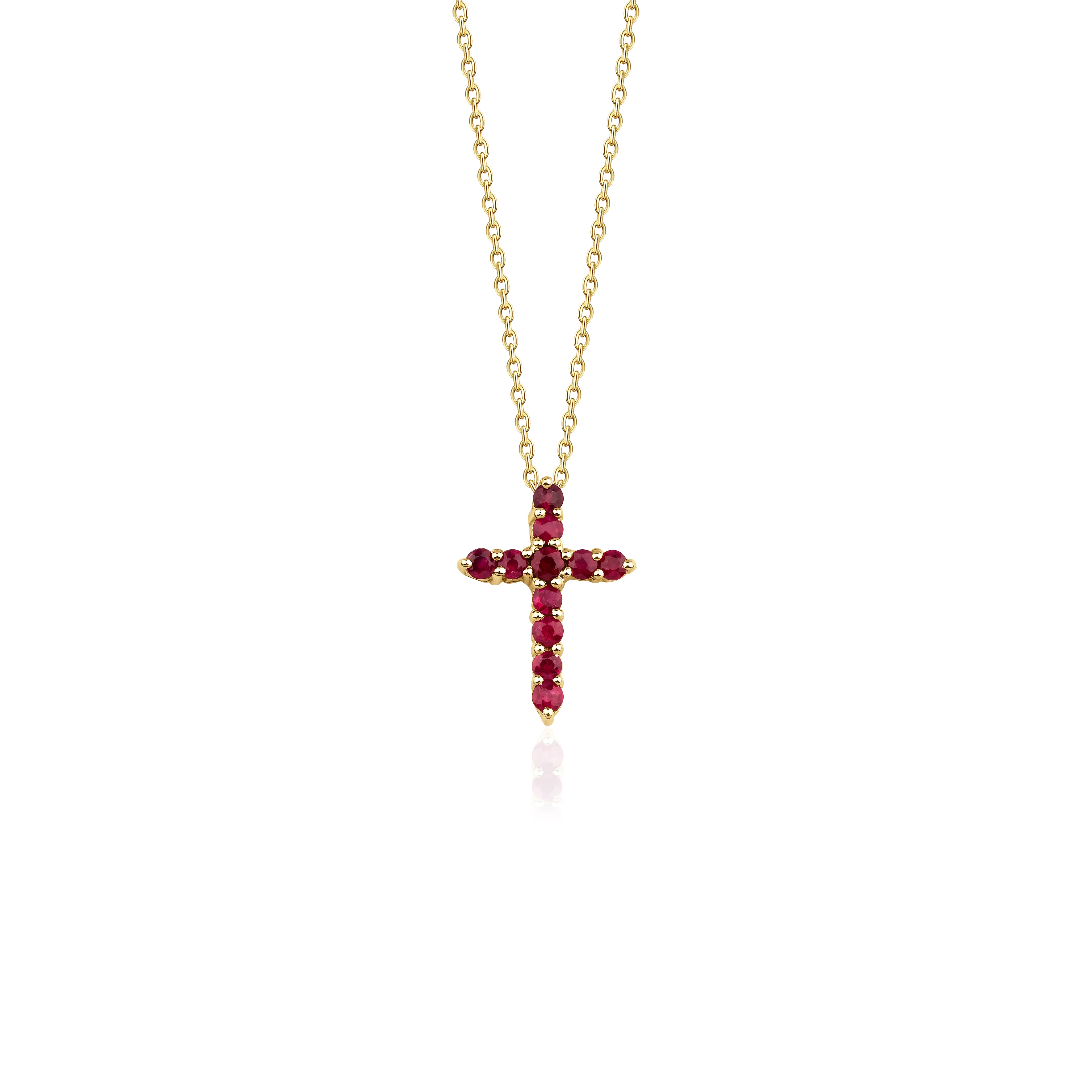 0.55ct Natural Ruby And Solid Gold Cross Necklace
