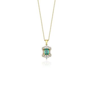 Emerald And Diamond  Cluster 0.82ct Necklace