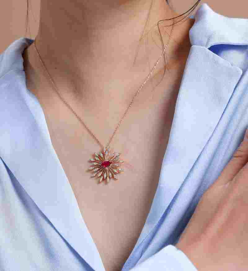 Ruby And Diamond Sun 0.97ct Necklace