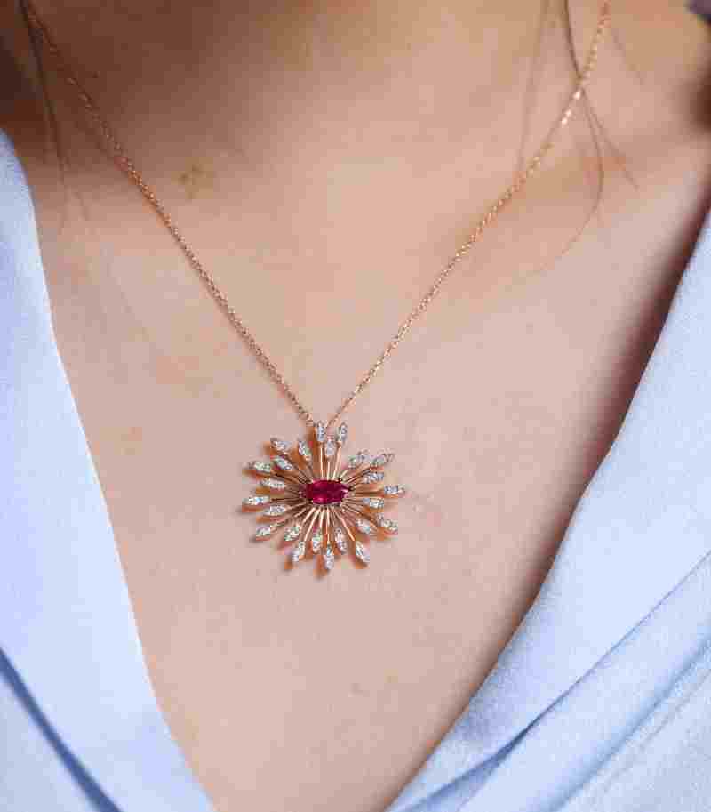 Ruby And Diamond Sun 0.97ct Necklace