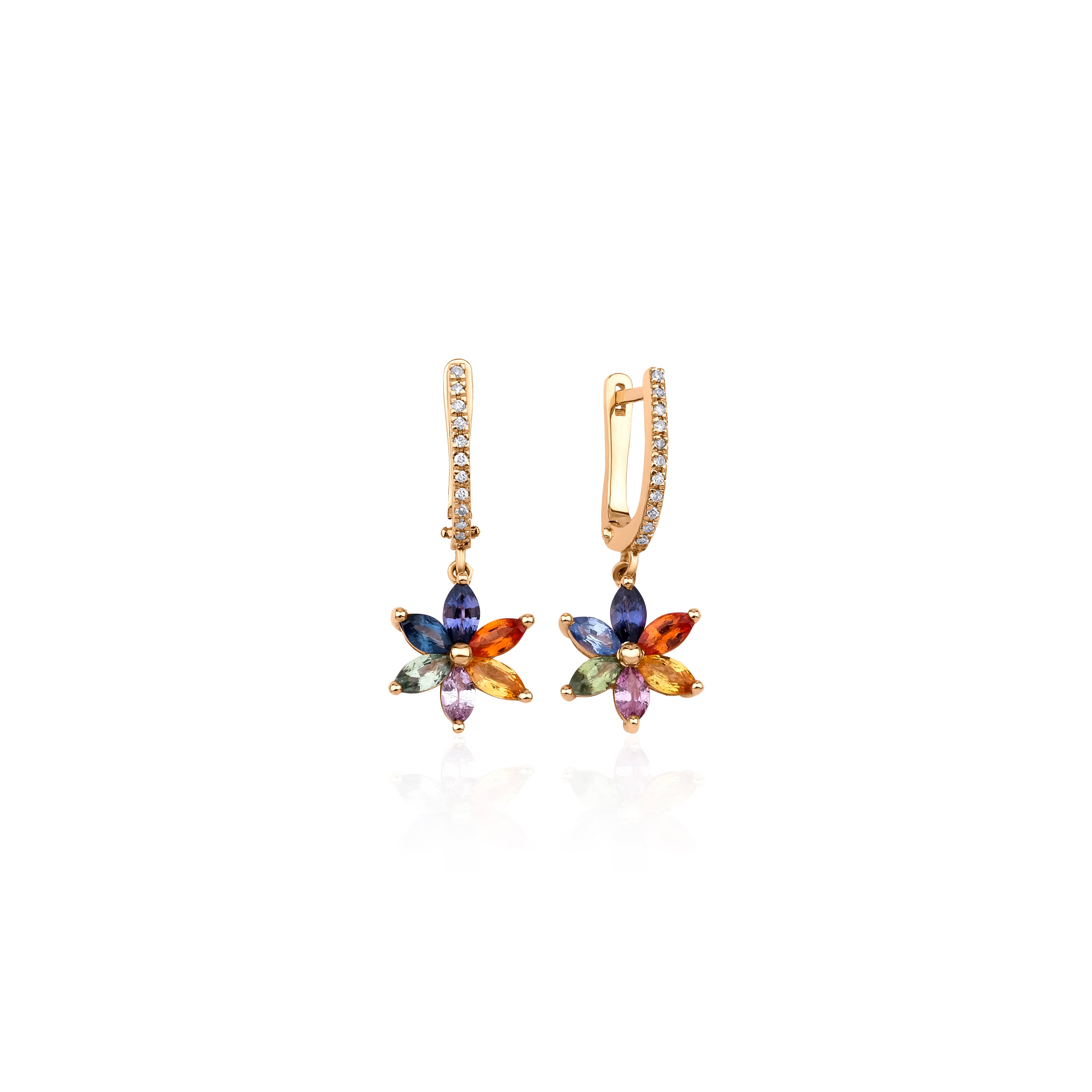 Multicolor Sapphire And Diamond 1.98ct Earrings
