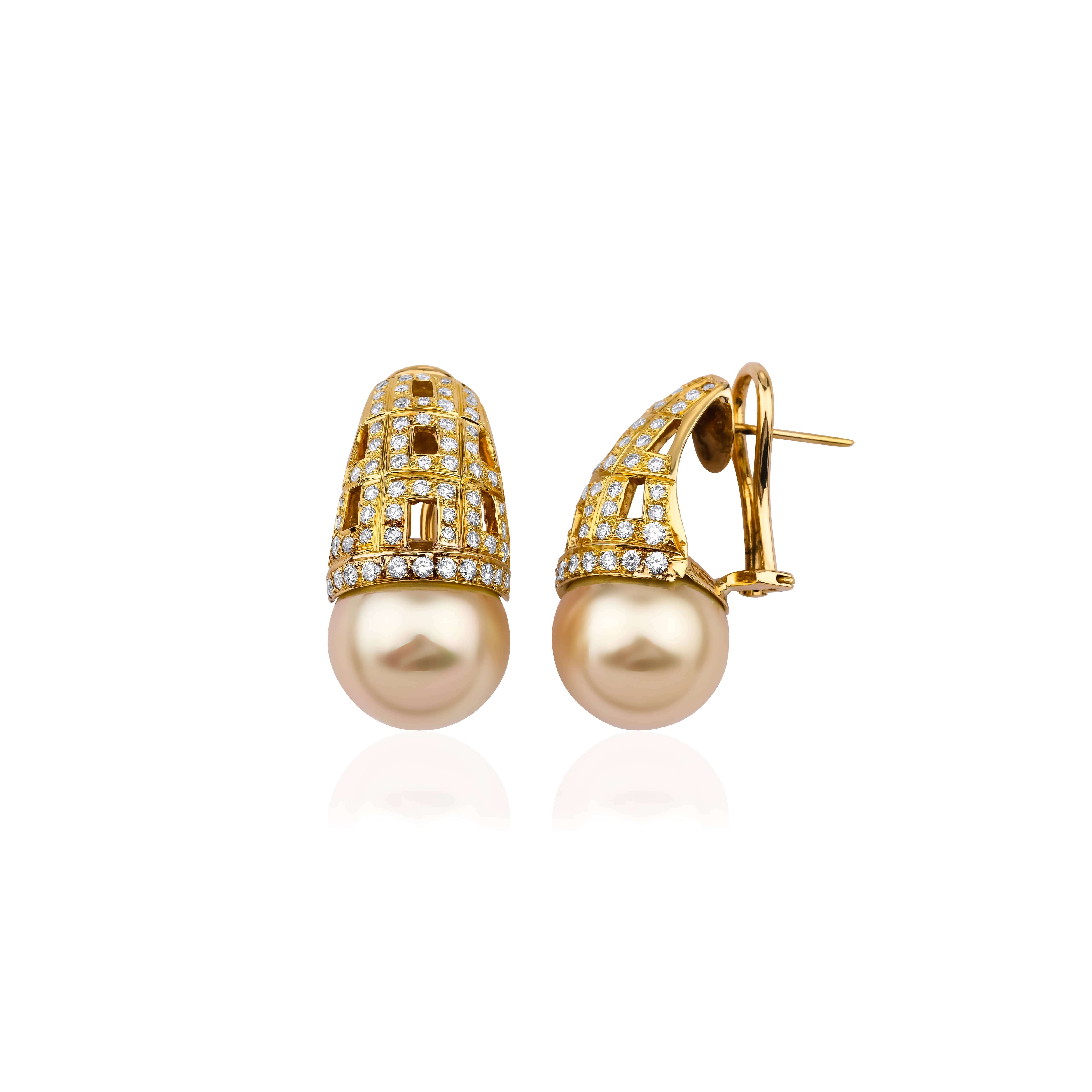 Mallorca Pearl And 2.01 Diamond Solid Gold Earrings