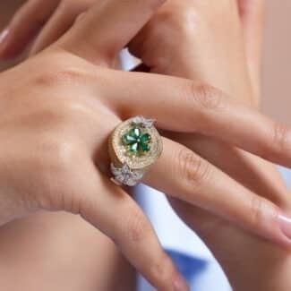 Emerald And Diamond Flower 3.08ct Ring