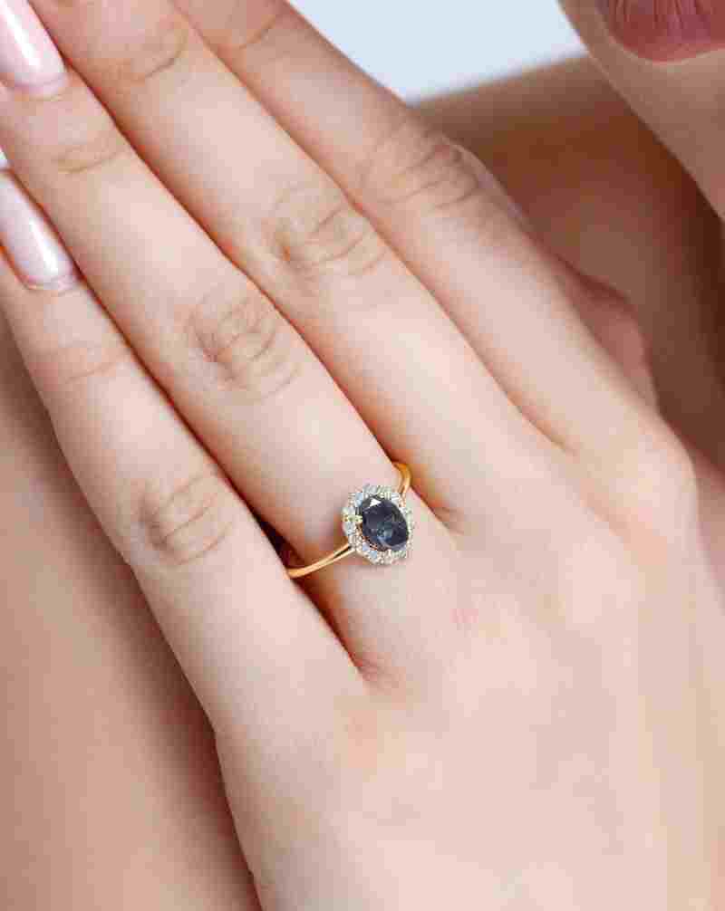 Salt And Pepper Diamond Halo 1.17ct Ring