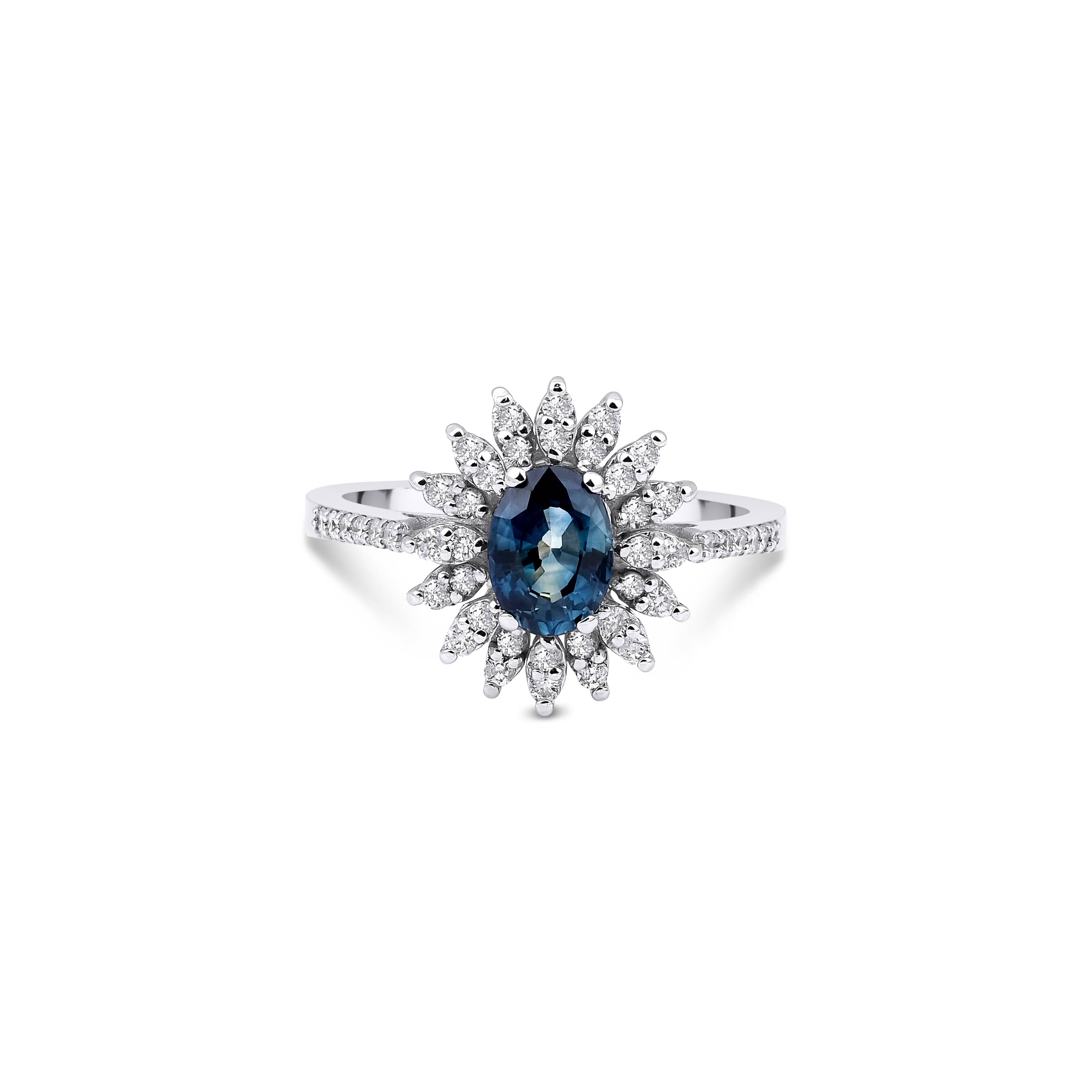 Sapphire And Diamond Cluster 1.18ct Ring