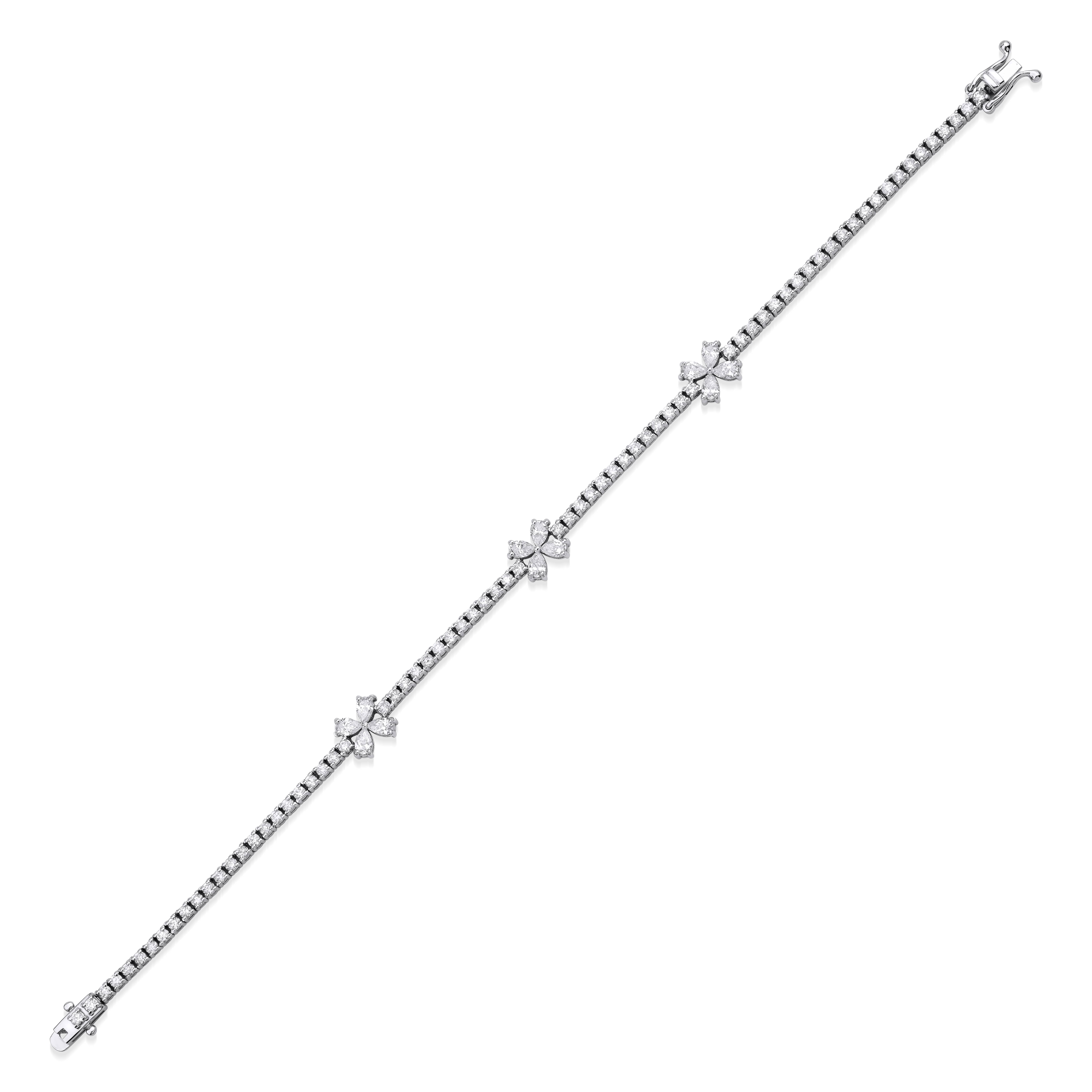 Pear 3.20ct Diamond Floral Design Tennis Bracelet