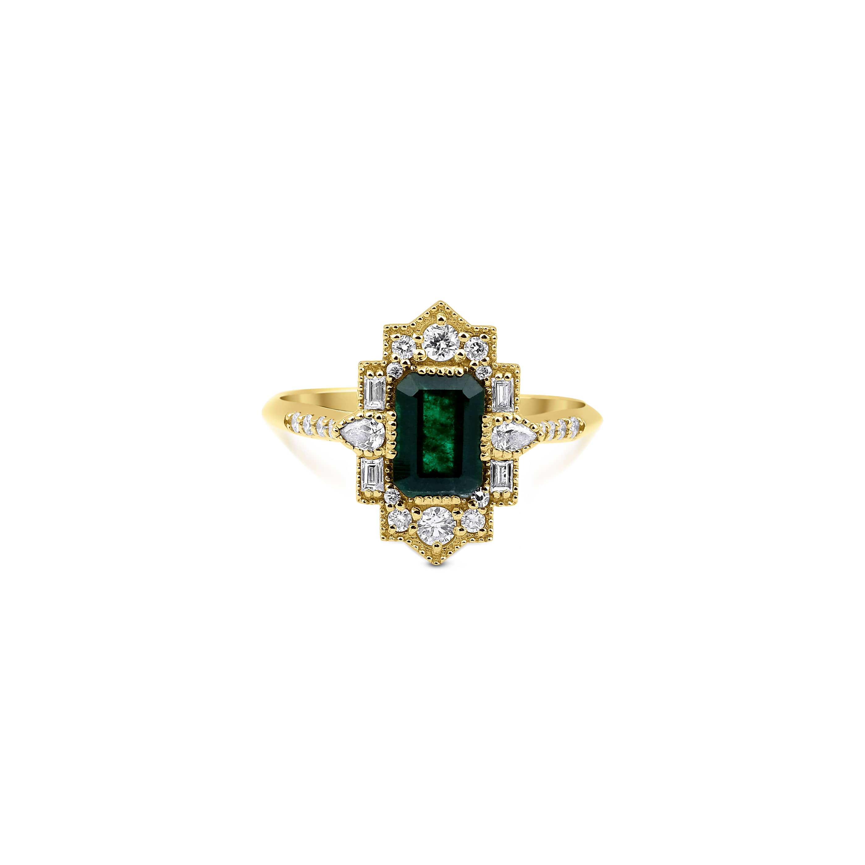 Emerald And Diamond Art Deco 1.22ct Ring
