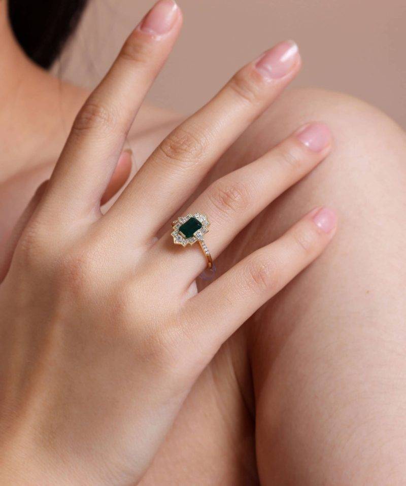 Emerald And Diamond Art Deco 1.22ct Ring