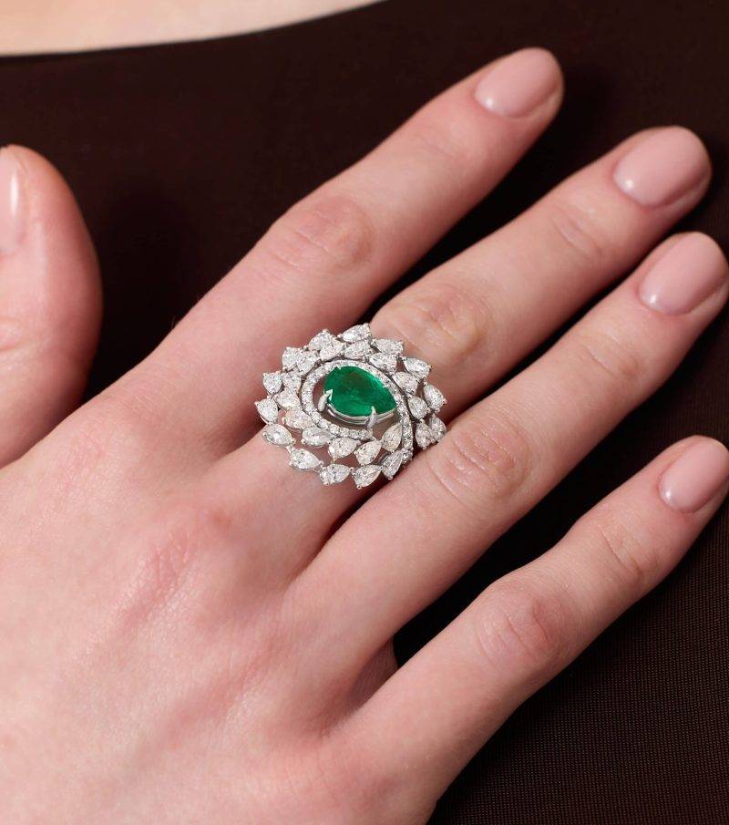 3.60ct Emerald And Diamond Cocktail Ring