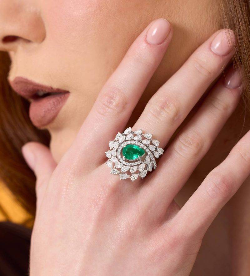 3.60ct Emerald And Diamond Cocktail Ring