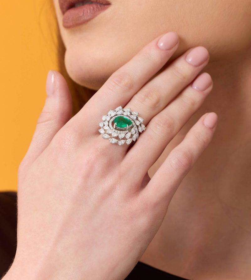 3.60ct Emerald And Diamond Cocktail Ring