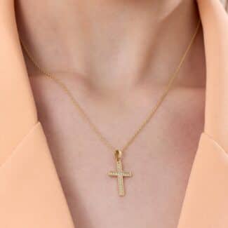 0.22ct Natural Diamond and Solid Gold Cross Necklace