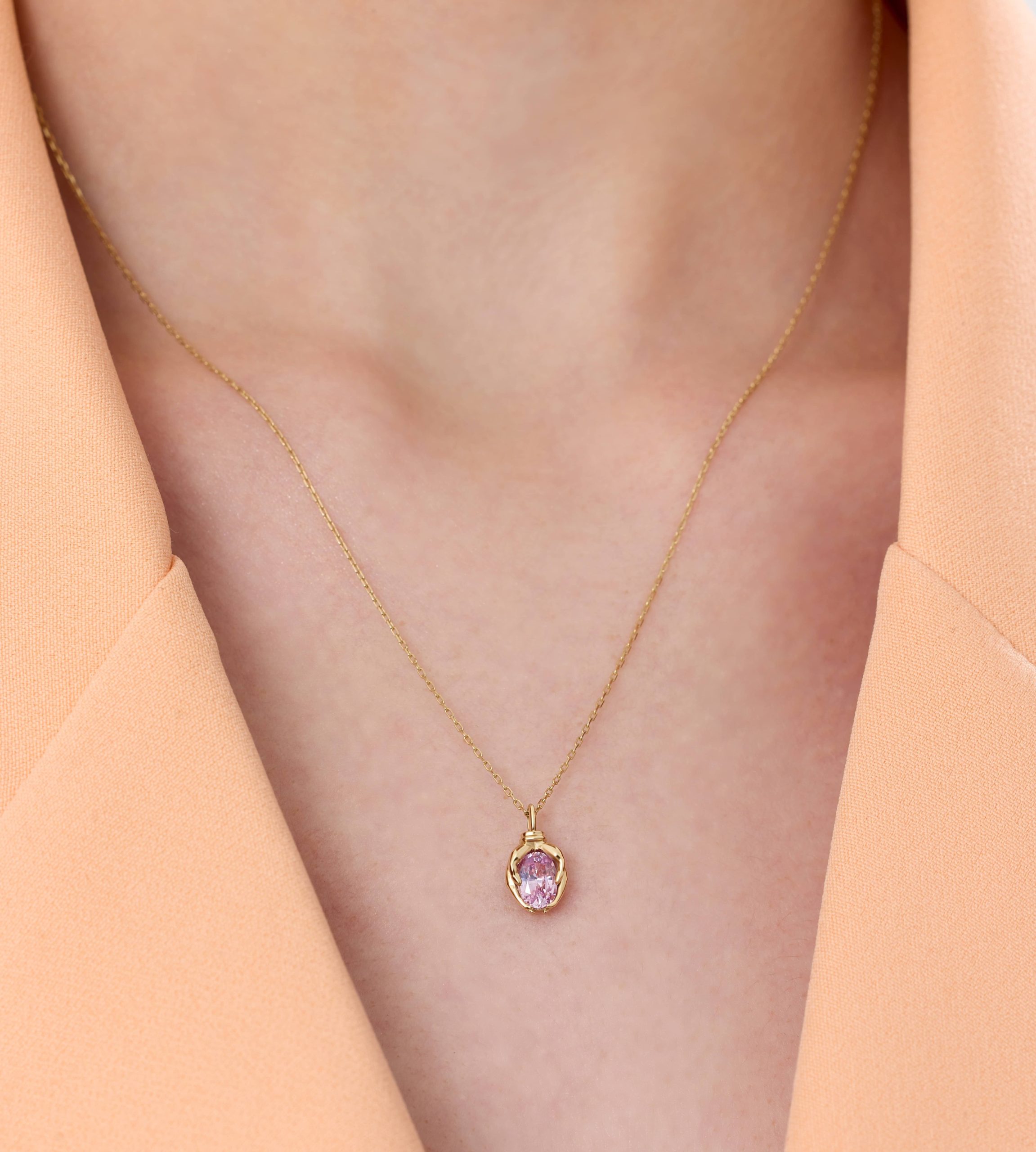 Pink Sapphire  ''Praying Hands''  Necklace