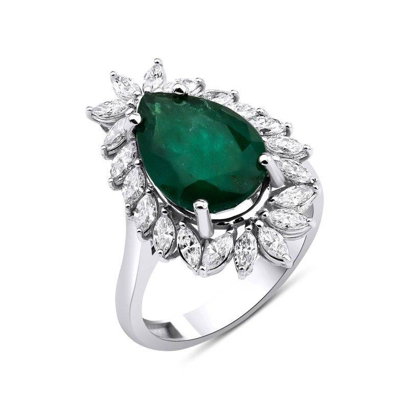 Emerald And Marquise Diamond Cocktail 4.97ct Ring