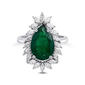 Emerald And Marquise Diamond Cocktail 4.97ct Ring