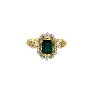 Emerald And Diamond Vintage Inspired Engagement 1.61ct Ring