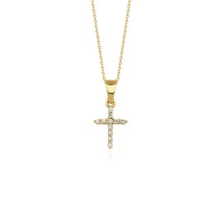 0.13ct Natural Diamond and Solid Gold Cross Necklace