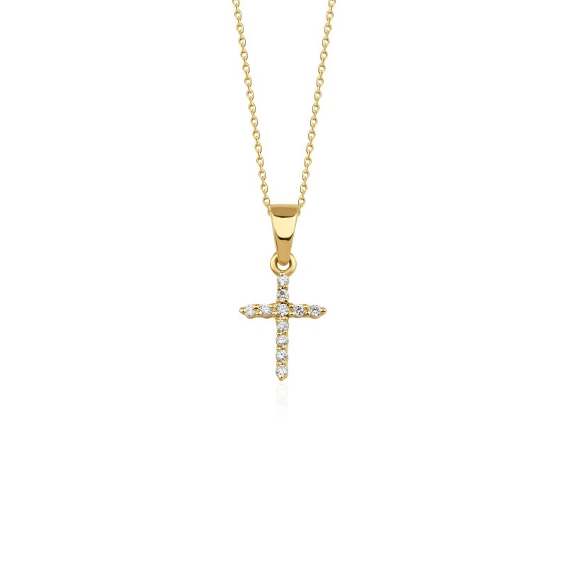 0.13ct Natural Diamond and Solid Gold Cross Necklace