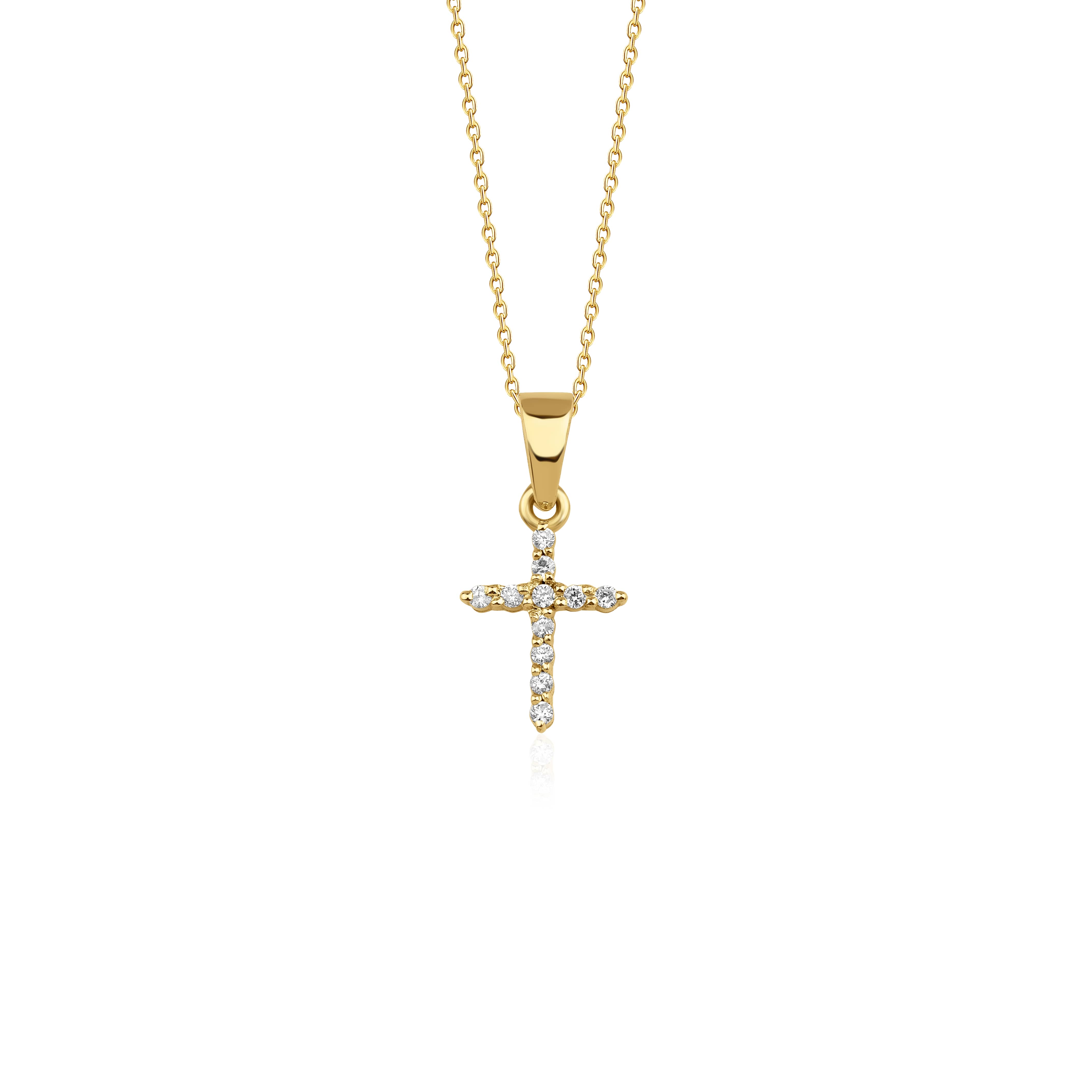 0.13ct Natural Diamond and Solid Gold Cross Necklace