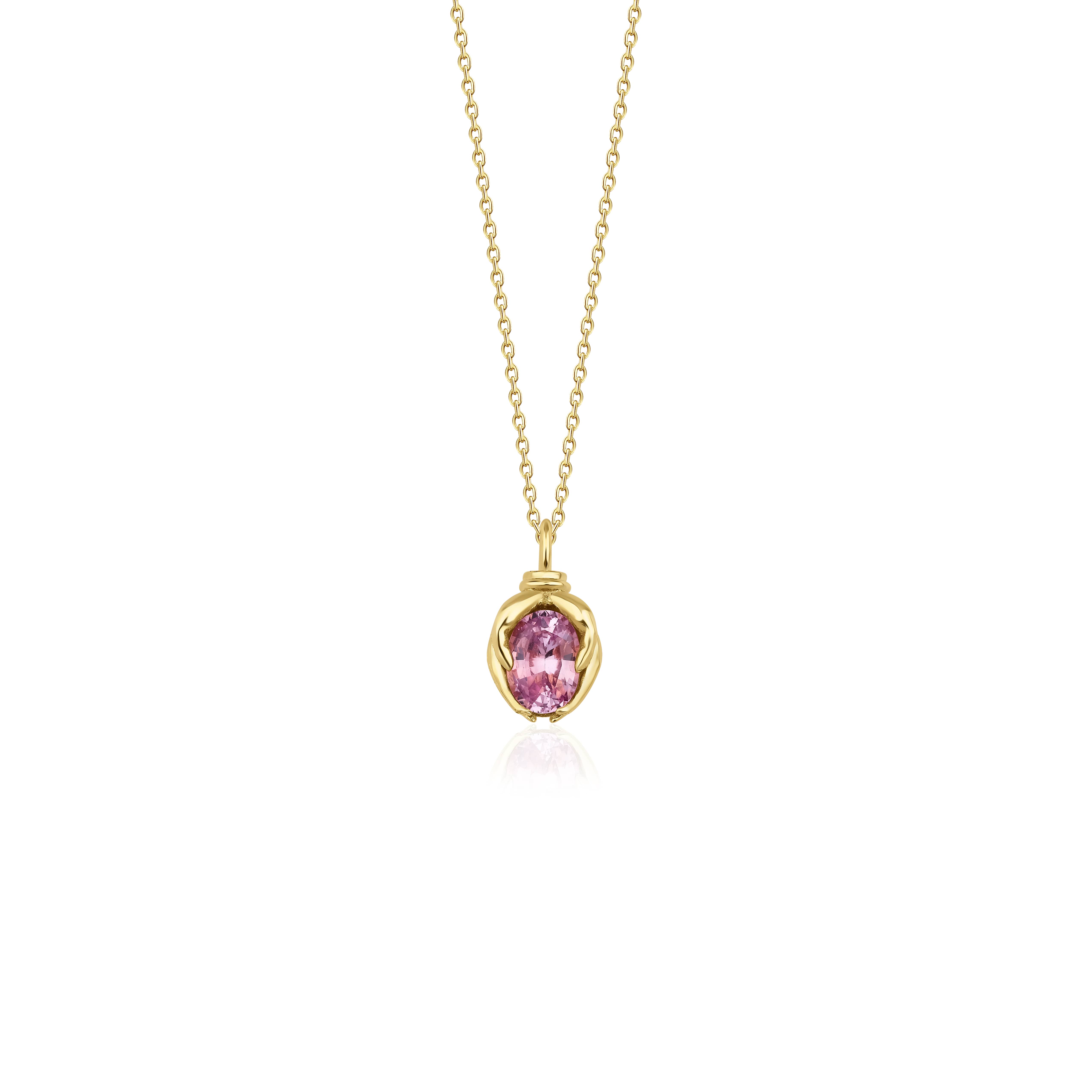 Pink Sapphire  ''Praying Hands''  Necklace