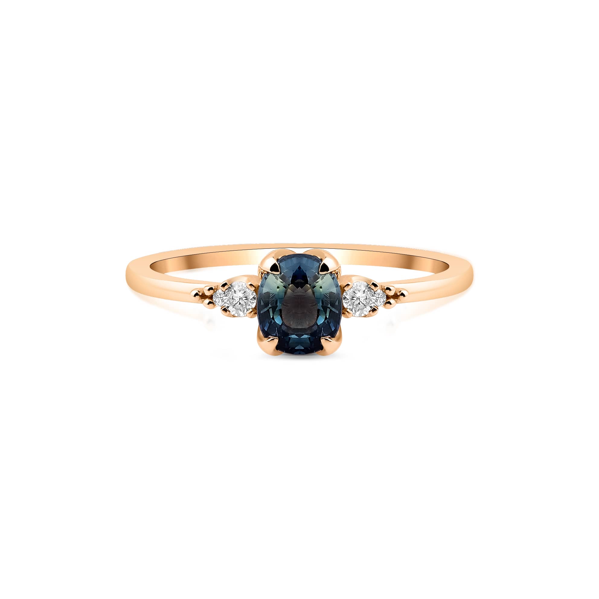 Teal Sapphire And Diamond Tria 0.90ct Rİng