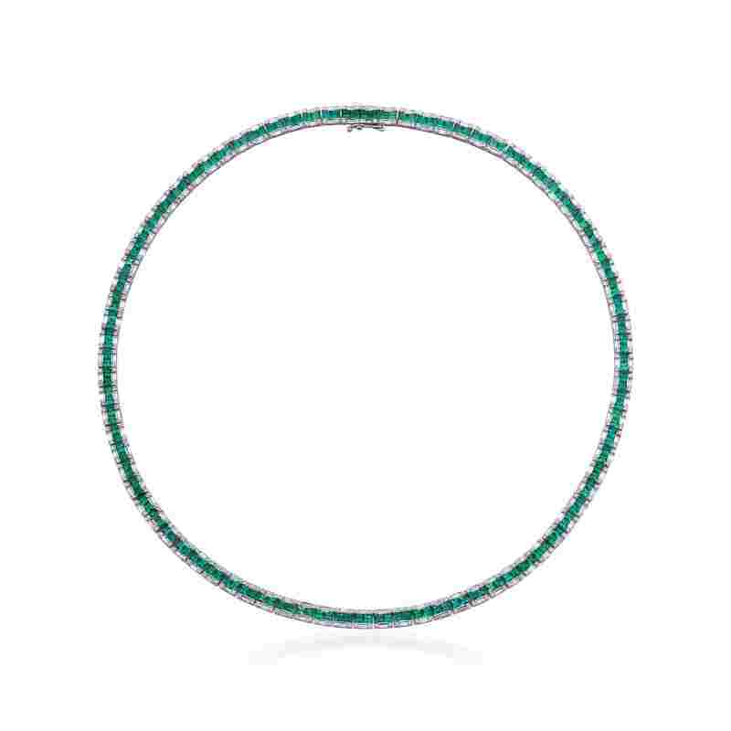 13.66ct Emerald And Diamond Tennis Necklace