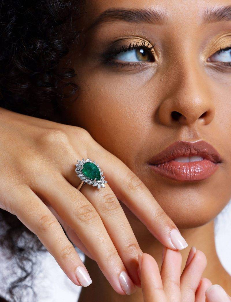 Emerald And Marquise Diamond Cocktail 4.97ct Ring