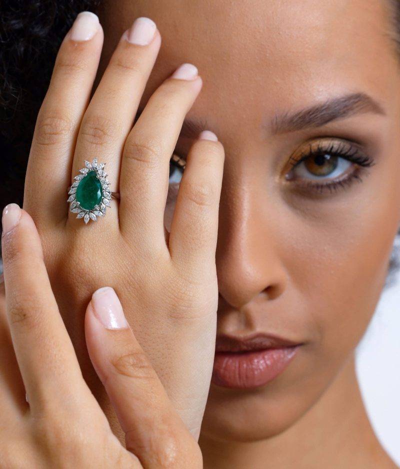 Emerald And Marquise Diamond Cocktail 4.97ct Ring