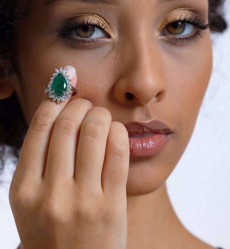 Emerald And Marquise Diamond Cocktail 4.97ct Ring