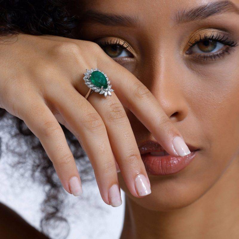 Emerald And Marquise Diamond Cocktail 4.97ct Ring