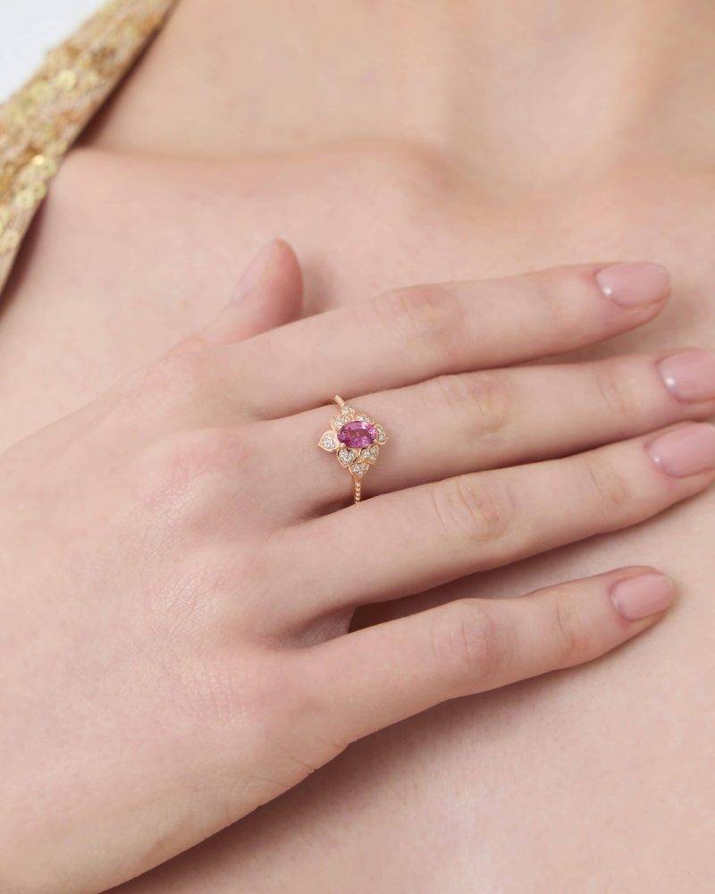 Pink Sapphire And Diamond 0.86ct Flower Ring