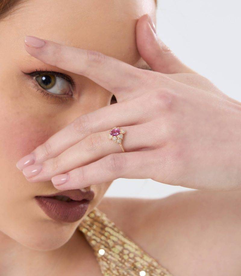 Pink Sapphire And Diamond 0.86ct Flower Ring