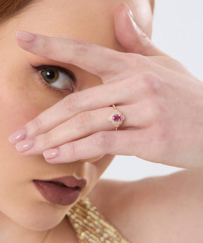 Pink Sapphire And Diamond 0.86ct Flower Ring