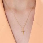 0.03ct Natural Diamond and Solid Gold Ankh Cross Necklace