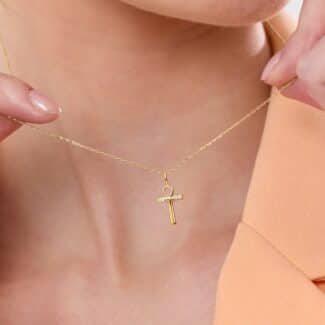 0.03ct Natural Diamond and Solid Gold Ankh Cross Necklace