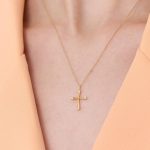 0.08ct Natural Diamond and Solid Gold Cross Necklace