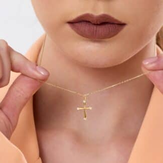 0.08ct Natural Diamond and Solid Gold Cross Necklace