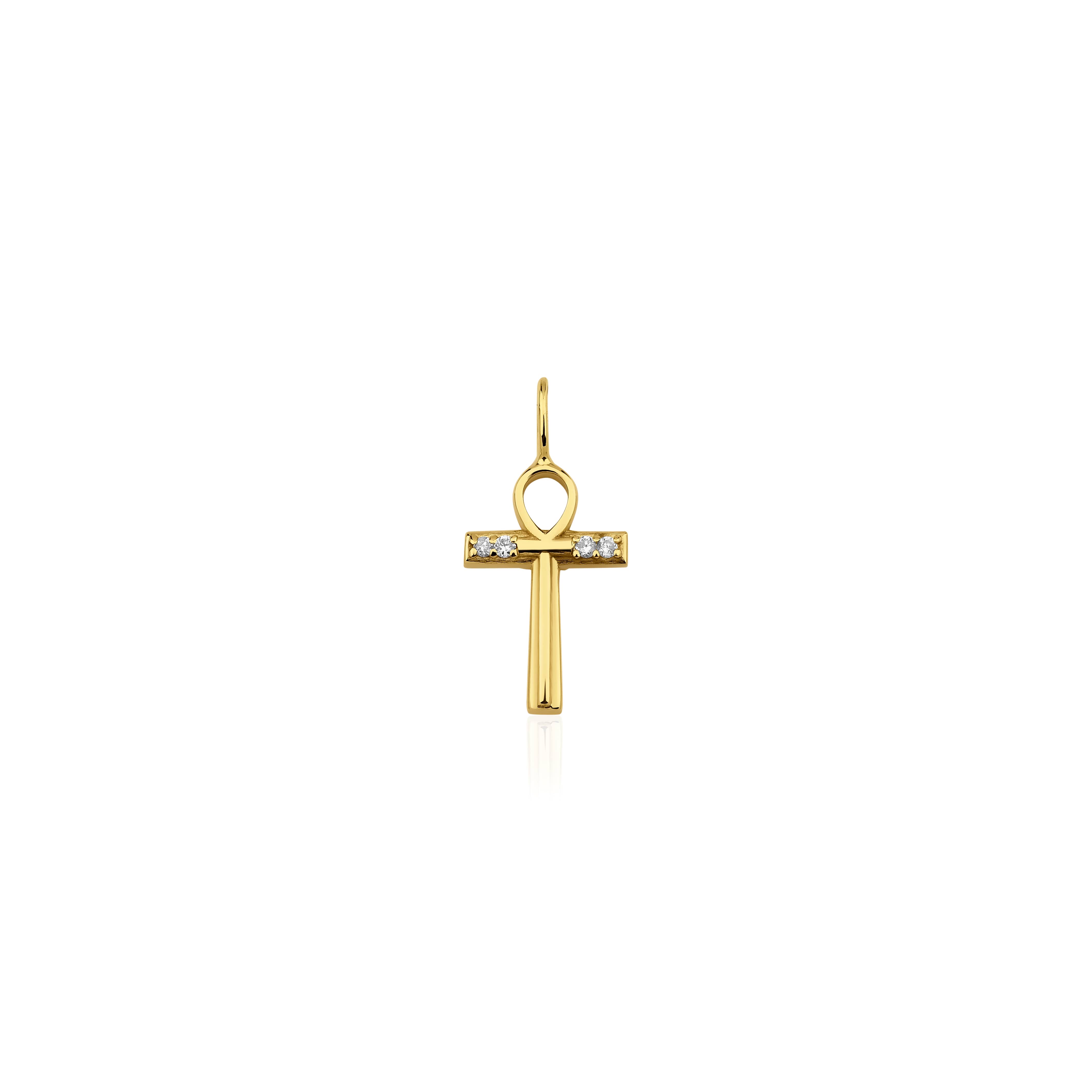 0.03ct Natural Diamond and Solid Gold Ankh Cross Necklace