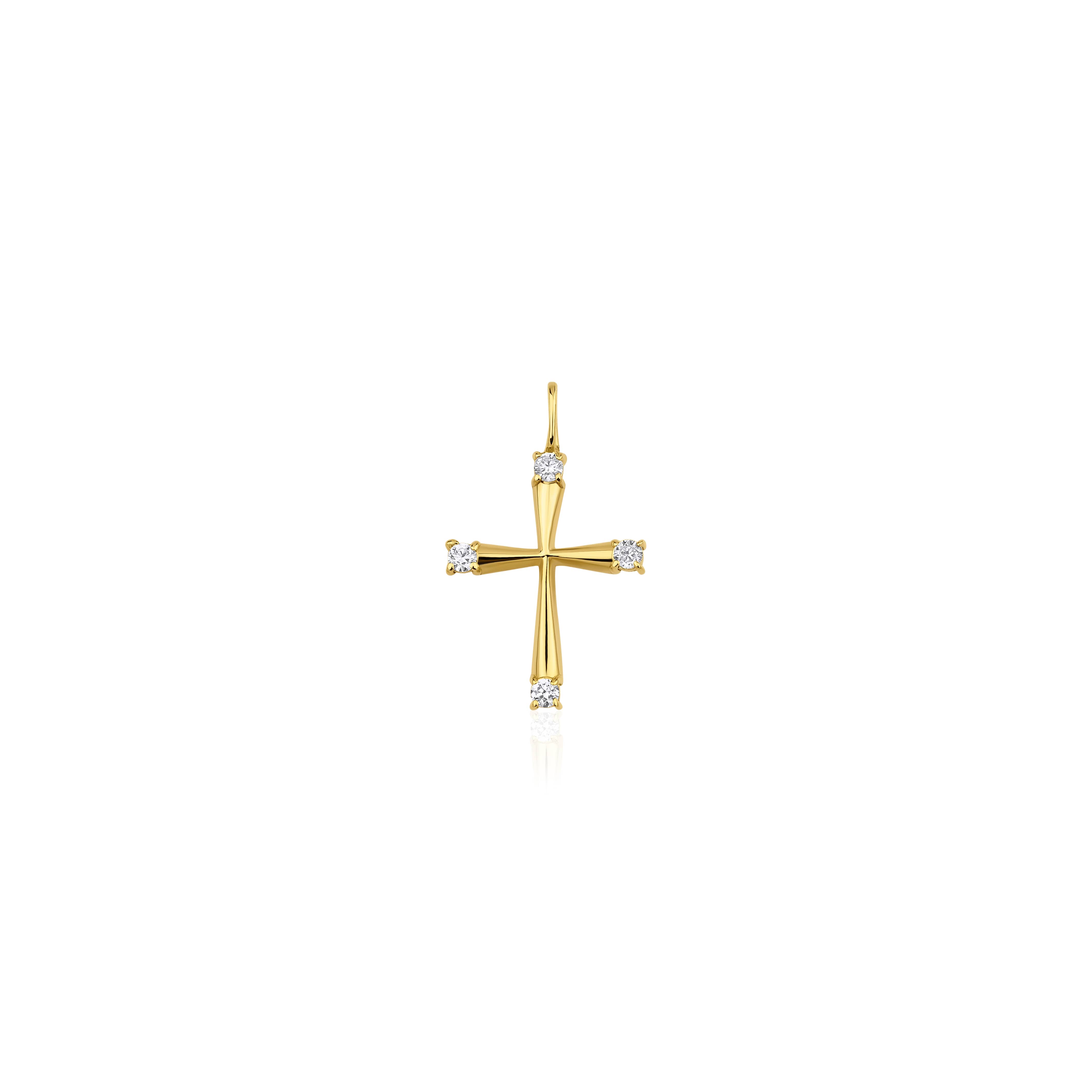 0.08ct Natural Diamond and Solid Gold Cross Necklace