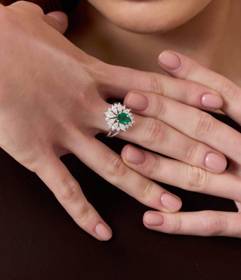 2.16ct Emerald And Diamond Cluster Ring