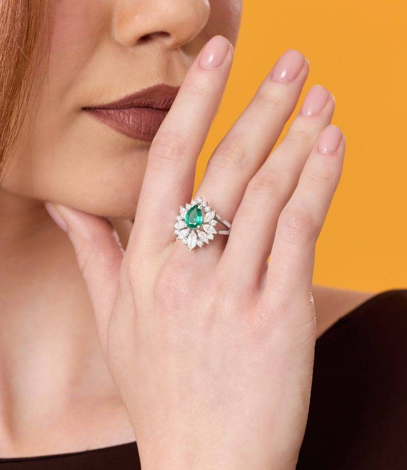 2.16ct Emerald And Diamond Cluster Ring