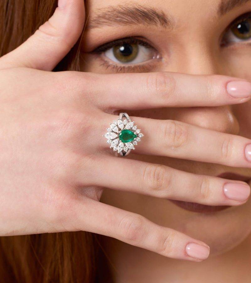 2.16ct Emerald And Diamond Cluster Ring