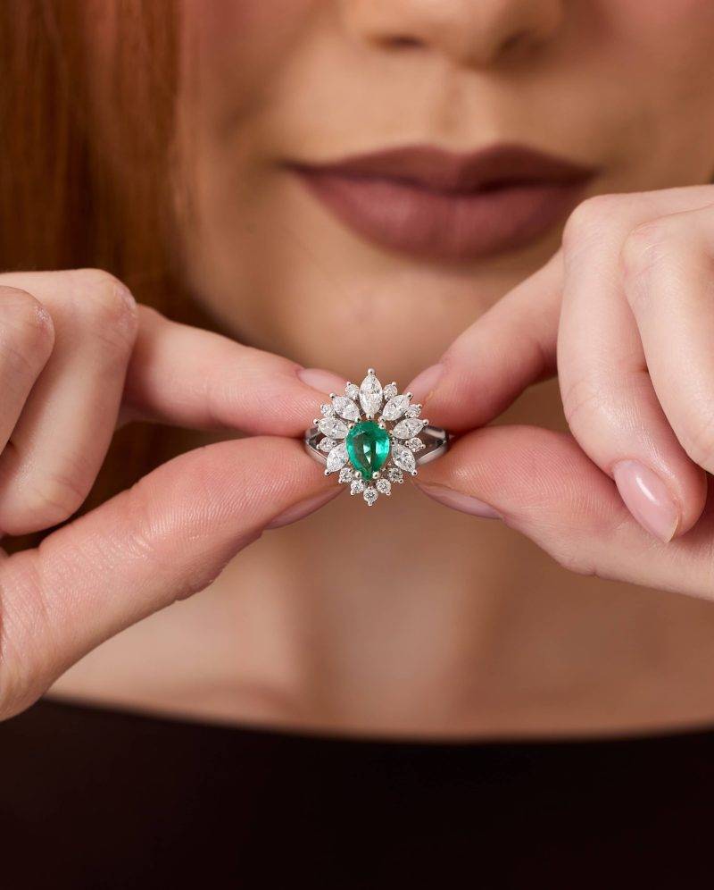 2.16ct Emerald And Diamond Cluster Ring